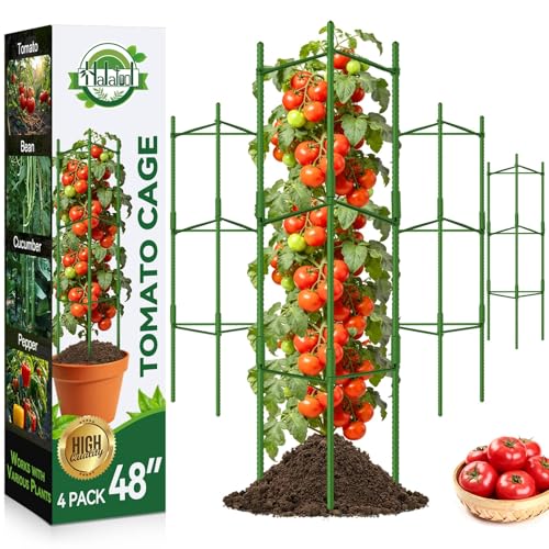 Halatool 4 Pack Tomato Cages for Garden, Up to 48in (4FT) Trellis - color: 4 Pack, size: 48 Inches