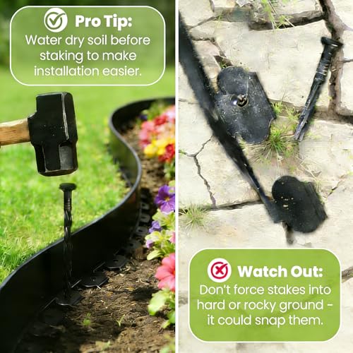 40 FT Landscape Edging Kit with 36 Spikes - 3 Inch High Flexible Plastic Garden Border - No-Dig Lawn Edging for Flower Beds, Pathways, and Yards - Durable Black Landscape Border(3in x 40FT) - size: 3in x 40FT