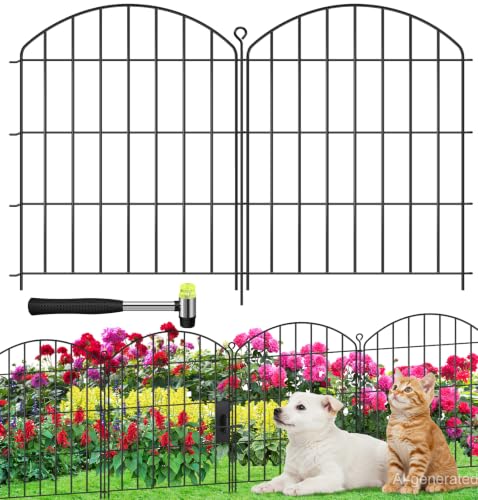 Decorative Garden Fence 24in (H) x16ft (L),Arched Rustproof Metal No Dig - size: 10 Panels-24in(H) x 16ft(L) without Gate