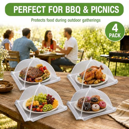 Food Cover,4 Pack Mesh Food Tent,14"x14",White Nylon Covers,Pop-Up Umbrella Screen Tents,Patio Net for Outdoor Camping, Picnics, Parties,BBQ,Collapsible and Reusable - color: 4*14inch