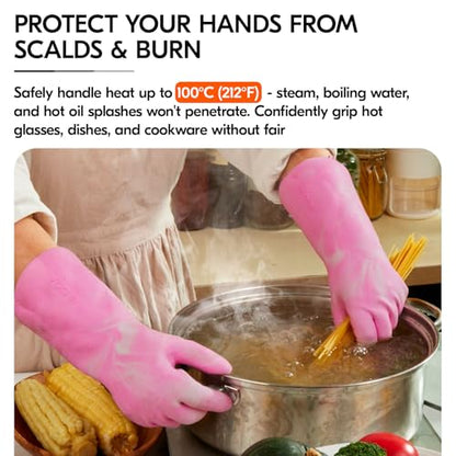 Vgo... Household Cleaning Gloves,Double-layer,Lined Dishwashing Gloves,Long Sleeves for Kitchen,Bathroom Cleaning(TP1117) - color: Pink+white, size: Medium(Pack of 1)