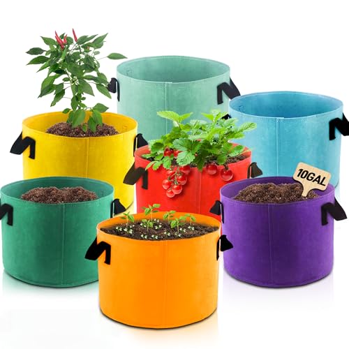 10-Gallon Fabric Grow Bag (7 Pack of Mix Colors) with Handles for Vegetable - size: 10 Gallon