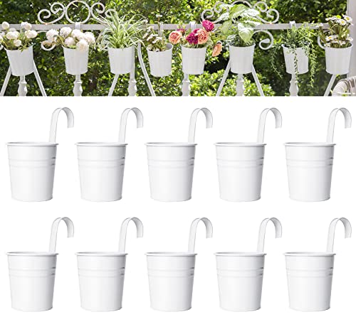 Dahey 3.8 Inches Small Metal Hanging Flower Pots 10 Pcs Railing Planter Box - color: White, size: 4 inches