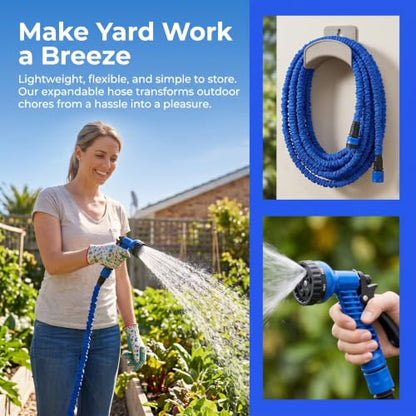 1PCS 50FT Garden Hose, Water Hose Retractable Garden Hose 1/2 and 3/4 Inch Connectors for Gardening Tools Essentials (Blue)