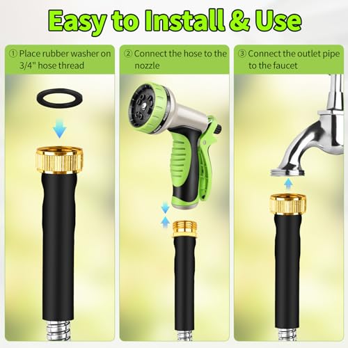 GOXAWEE 25FT Garden Hose, Stainless Steel Water Hose, 10 Function Nozzle - size: 25FT