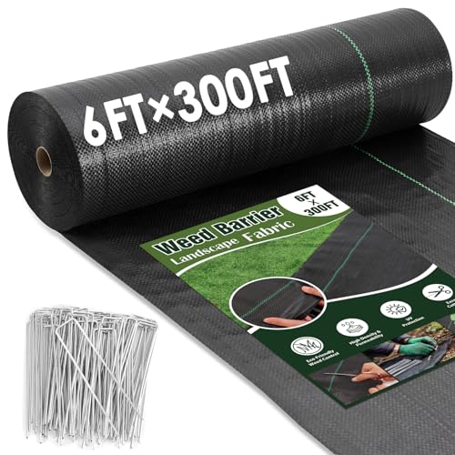HongWay 6FT x 300FT Weed Barrier Fabric, Landscape Fabric with 120 Staples - size: 6FT x 300FT
