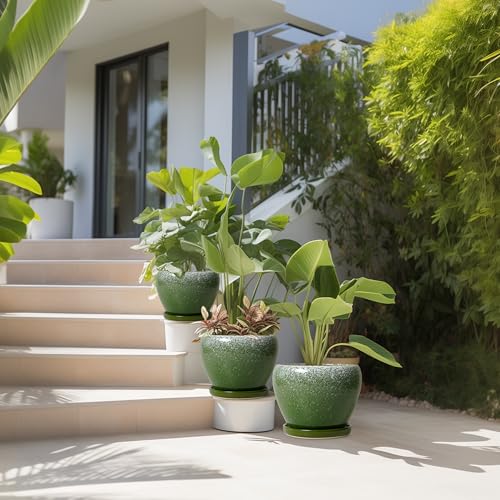 Ceramic Pots for Plants, 10+8+6 Inch Ceramic Planter Indoor, Green - color: Blackish Green