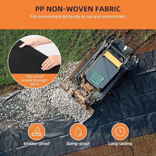6 oz Heavy Duty Non-Woven Geotextile Fabric 4 ft x 100 ft, 350N Tensile Strength & 440N Load Capacity, Landscape Fabric for Driveway Stabilization, Erosion Control, French Drains & Road Base - size: 4FTx100FT-6.0OZ