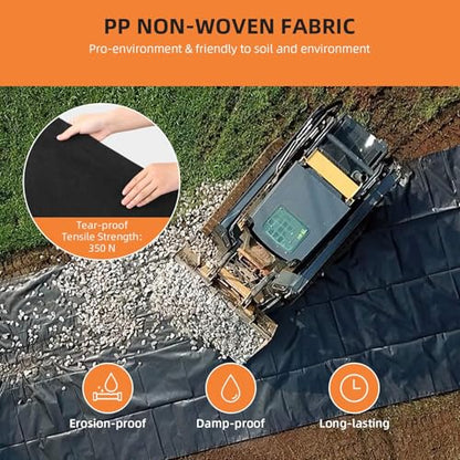 6 oz Heavy Duty Non-Woven Geotextile Fabric 4 ft x 100 ft, 350N Tensile Strength & 440N Load Capacity, Landscape Fabric for Driveway Stabilization, Erosion Control, French Drains & Road Base - size: 4FTx100FT-6.0OZ