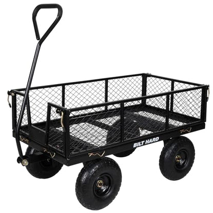BILT HARD Heavy Duty 880 Lbs Capacity Mesh Steel Garden Cart, 4 Cu.Ft Heavy Duty Garden Cart with 180° Rotating Handle, Removable Sides, All Terrain Wheels, Capacity Utility Steel Wagons for Yard