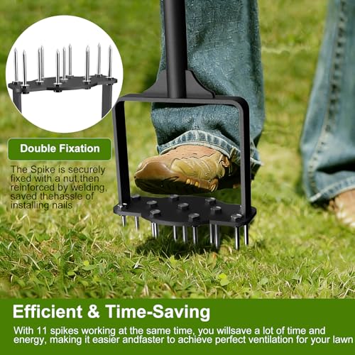 Manual Lawn Aerator Tool with 11 Steel Spikes, Easy Step-On