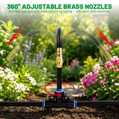 Garden Misting System, 200FT 1/4" Irrigation Tubing with 32 Adjustable Brass Sprinkler Heads, 360° Micro Sprinkler Watering Kit for Raised Beds, Vegetable Garden, Greenhouse & Outdoor Plants - size: 200FT