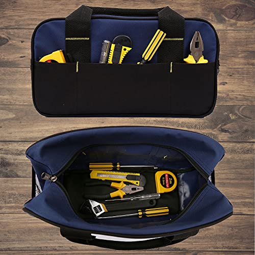 FASTECH 14 Inch Small Tool Tote Bag, Wide Mouth Tool Tote Bag, Waterproof Tool Organizer Bag, Multi-Pockets Wide Mouth Tool Tote For Man/Woman (Blue) - size: Blue