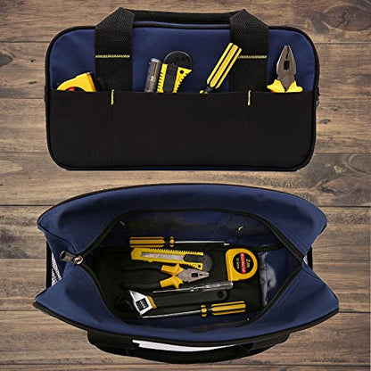 FASTECH 14 Inch Small Tool Tote Bag, Wide Mouth Tool Tote Bag, Waterproof Tool Organizer Bag, Multi-Pockets Wide Mouth Tool Tote For Man/Woman (Blue) - size: Blue