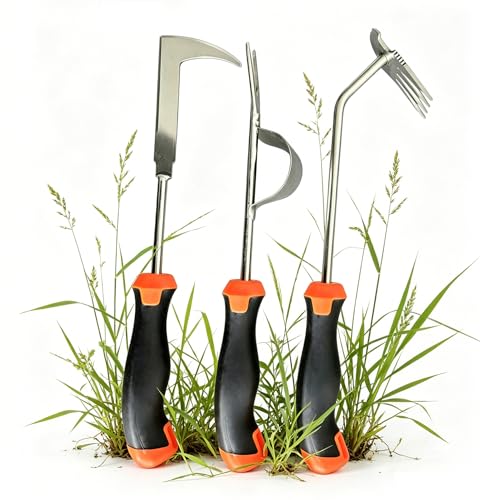 3 Pack Manual Garden Weeder Tool, Stainless Steel Weed Puller, Anti-Slip Rubber Handle Weed Remover for Lawn, Yard, Flower Beds & Outdoor Gardening