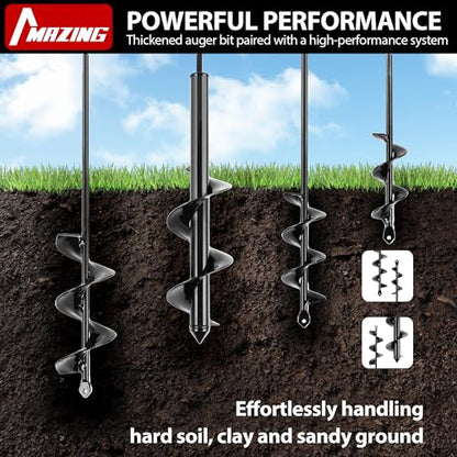 MAZING Auger Drill Bit for Planting, 4Pcs Garden Ground Earth Spiral Drill Bits, Heavy Duty Bulb Planter Tool for Post Hole Digger Plant Flower Bedding Digging, Fit for 3/8" Hex Drive Drill