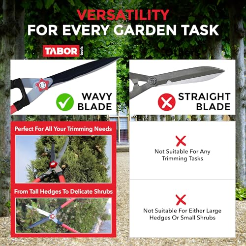 TABOR TOOLS B620A Hedge Shears with Wavy Blade for Trimming Borders, Boxwood, and Bushes, Manual Hedge Clippers with Comfort Grip Handles. - style: Classic