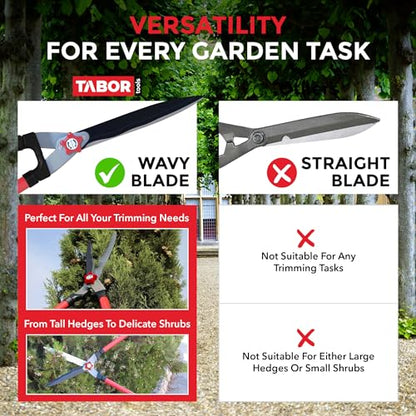 TABOR TOOLS B620A Hedge Shears with Wavy Blade for Trimming Borders, Boxwood, and Bushes, Manual Hedge Clippers with Comfort Grip Handles. - style: Classic