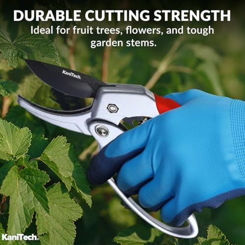 Pruning Shears for Gardening with Gloves - Heavy Duty Garden Shears, Aluminum Hand Pruners with TPR Grip Handle, 8 inch 3.55mm Thick Blade - for Branches, Flowers & Plants (Red) - style: Red