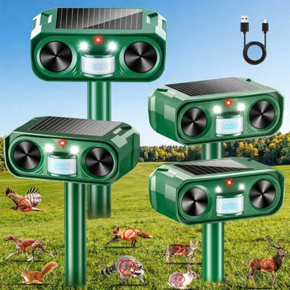 Solar Animal Repeller Outdoor, 4 Pack Ultrasonic Deterrent for Deer