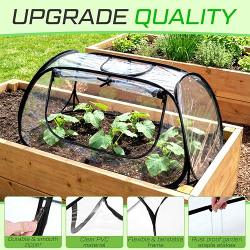 2 Pack Garden Covers for Raised Bed Foldable Clear PVC Greenhouse for Freeze Protection Row Plants Cover Accelerator with Zipper Door Black 32"x13"x14" Protection Vegetable Fruit from Animal - size: 32"x13"x14"