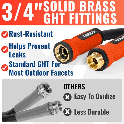 YAMATIC 100ft Garden Hose 5/8in I.D. with 360° Swivel Brass Handle - size: 100' feet