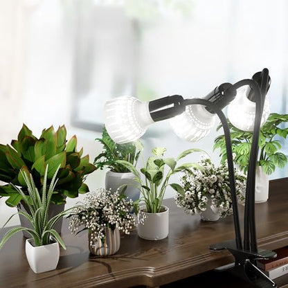 GooingTop Grow Light,24W (160Watts Equiv) 5000K White Full Spectrum LED Growing Lamp Clip on Desk for Indoor Plants,Bulbs Replaceable & Non-dimmable (Black, 240W) - size: 240W