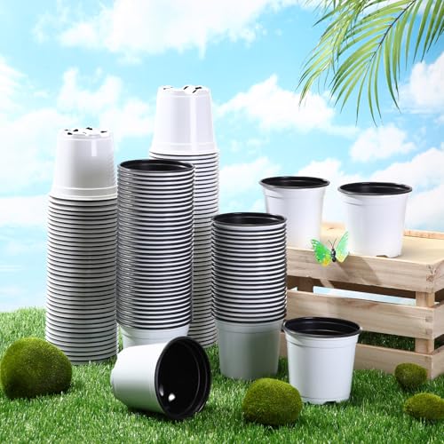Havawish 150 Pcs 4 Inch Nursery Pots with Drainage Holes, White - color: White
