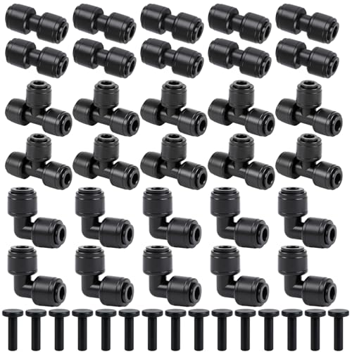 RedChili 45 PCS Quick Connect 1/4" Drip Irrigation Fittings Kit, Universal Drip Line Connectors for 1/4-Inch Drip Tubing Includes Couplings Tees Elbows Plugs Parts for Irrigation System Connection - size: 1/4" Quick Connect Fittings