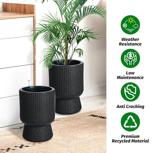 Garvee Self-Watering Planters, Set of 2, 14.2 Inch Tall Plant Pots - color: Black