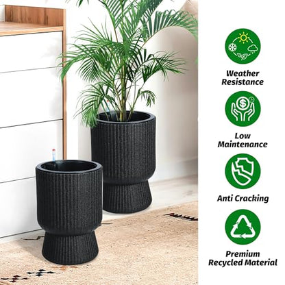 Garvee Self-Watering Planters, Set of 2, 14.2 Inch Tall Plant Pots - color: Black