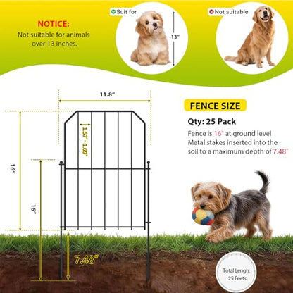 VANCASTLE Decorative Garden Fence, Toatal 25FT(L) x 24IN(H) Outdoor Metal No Dig Fence Animal Barrier, Rustproof No-Tool Assembly Landscape Edging for Yard, Lawn, Patio, Flower Bed-25 Panels Design A - style: Design A-25P