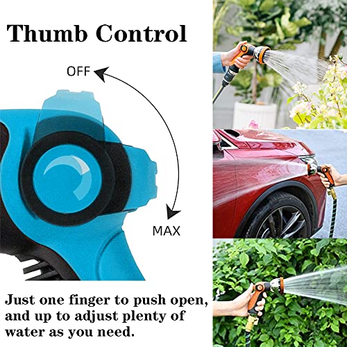 Garden Hose Nozzle Spray Nozzle,10 Hose Metal Duty Watering Patterns Thumb Control On Off Valve, High Pressure Nozzle Sprayer for Watering Plants, Car Wash,Cleaning,Showering Pets Blue - color: Blue