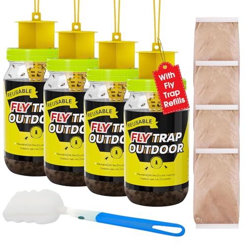 4 Fly Traps Outdoor for Patio with 4 Bait, Reusable Bug Catcher Bottle Jar - size: 4 pack1