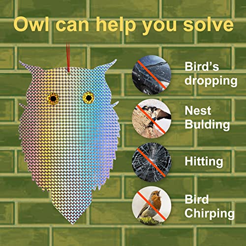 OFFO Owl Decoy to Scare Birds Away Bird Device (No Bell) for Woodpecker Pigeon Plastic Hanging Outdoors Reflective Keep Birds Away Home and Garden 1 PCS - style: Without bells