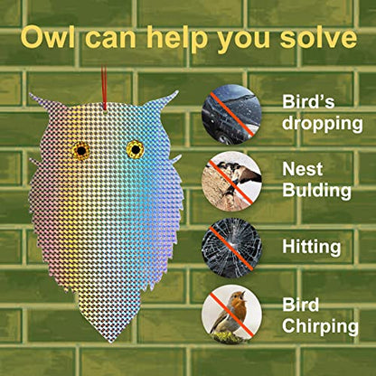 OFFO Owl Decoy to Scare Birds Away Bird Device (No Bell) for Woodpecker Pigeon Plastic Hanging Outdoors Reflective Keep Birds Away Home and Garden 1 PCS - style: Without bells
