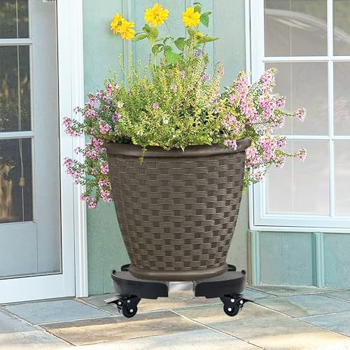 CASIMR Plant Caddy with Wheels, Heavy Duty 440lbs Capacity Rolling Plant Stand, 15-20 Inch Adjustable Indoor Outdoor Plant Dolly, Round Plant Roller Base Flower Pot Rack Holder Trolley Casters Tray, Black - color: Black