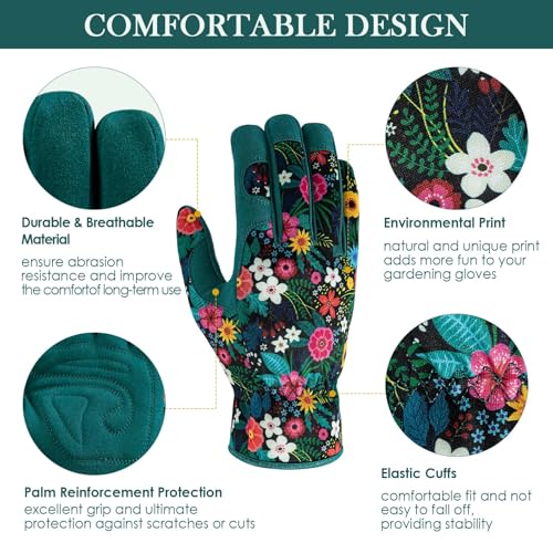 Garden Gloves for Women Thick for Gardening, Working (Green)