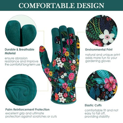 Garden Gloves for Women Thick for Gardening, Working (Green)