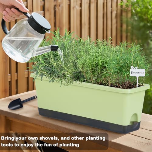 Window Box Planter 4 Packs, 17 Inches Rectangle Flower Pots with Drainage Holes & Trays, Pots for Vegetables, Herbs, Flowers, Garden Windowsill Balcony (Light Green, 17 * 5.1 * 6 inch) - color: Light Green
