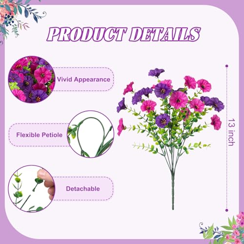 Hrobek Artificial Flowers for Outdoors Faux Petunias Plants UV Resistant - color: Dark Purple Light Purple