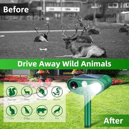 2026 Ultrasonic Solar Animal Repellent Outdoor, Deer Repellent Devices Cat Squirrel Rabbit Dog Raccoon Deterrent with Motion Sensor Flash Light for Yard Garden Lawn 2 Pack(Green)