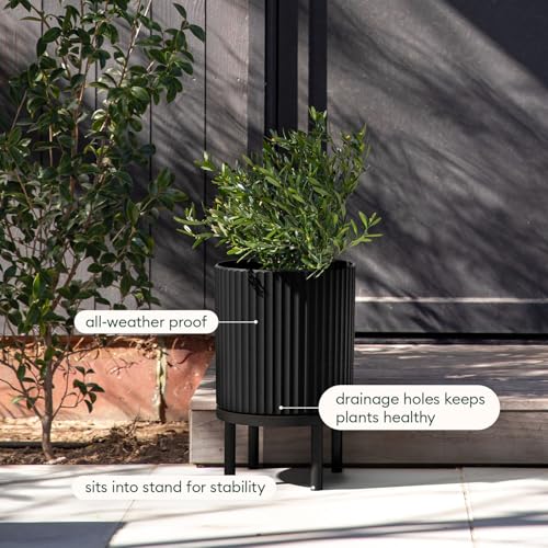 Veradek Demi Series Raised Planter - Round Planter with Stand - color: Black/Black, size: 12 Inch