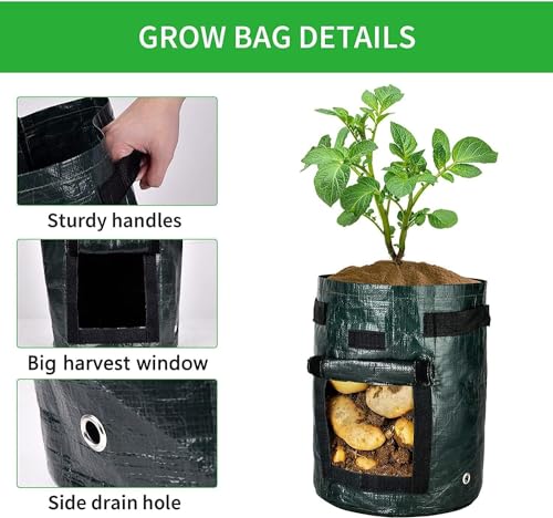 iPower 4 Pack 10 Gallon Potato PE Grow Bags with Flap, Garden Planting Nonwoven Fabric Pots with Reinforced Handle, Heavy Duty and Aeration Planter Pot for Tomato, Fruits, Vegetables and Flowers - size: 10 Gallon 4 Pack PE