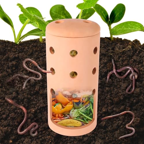 Underground Worm Farm Clay 10Inch Garden Composting bin Ceramics Outdoor Gardening from Kitchen Food Waste with Holes Systems Sustainable Worm Composter for Raised Garden Beds at Home - style: 10Inch