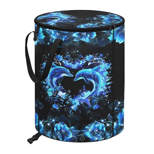 BIGCARJOB Dolphin Couple Outdoor Trash Can with Lid, Folding Trash Can Collapsible Pop Up Garbage Bin Waste Basket Holder for Travelers Camper Trailer - color: Dolphin Couple