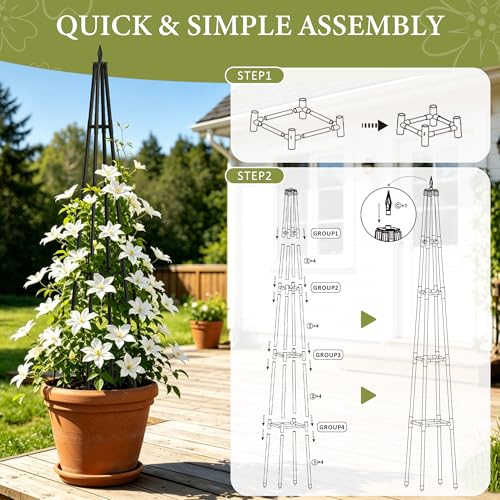 Obelisk Trellis for Climbing Plants Outdoor,6 Ft Garden Trellis for Potted Plants, Metal Trellis with Anti-Rust Coated for Potted Plants Indoor, Plant Support for Vegetables, Vines - size: 6.0 FT