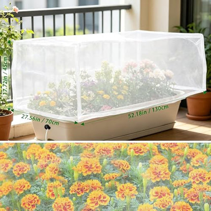 Garden Netting for Raised Bed Cover, Fine Mesh Insect Barrier Netting with Drawstring, Plant Protection for Vegetables & Fruits, 51x31 Inch White