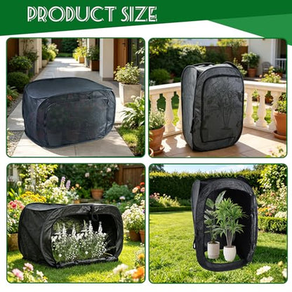 1Pcs Outdoor Plant Enclosure Pop Up Plant Tent Cover Black UV Resisitant 80% Sun Shade Dual-Use Garden Mesh Plant Protection with 3 Zipper Doors & Stakes for Vegetable Flower Pest Barrier16x16x24in - size: 15.7" *15.7" *23.6"