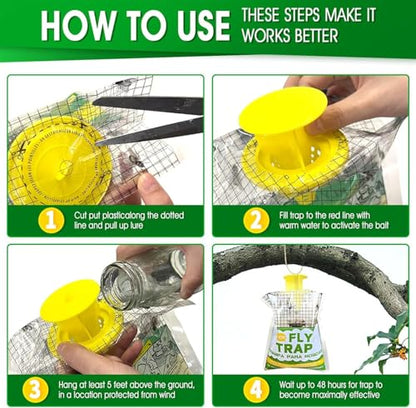 Fly Traps Outdoor 4 Pack, Pre-Baited Hanging Fly Catcher Bags, Fast Acting Non-Toxic Disposable Flies Killer for Outside Trash Areas,Horse Ranch,Barns,Stables,Yard,Patio,Farm & Heavy Fly Control.